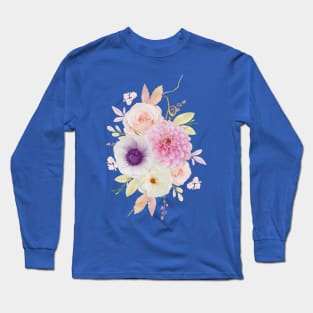 Roses dahlia flower hand drawn Long Sleeve T-Shirt